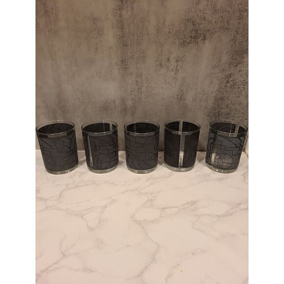 Georges Briard Double Old Fashion Glasses Art Deco Gray Geometric Design MCM (5) - Picture 8 of 16